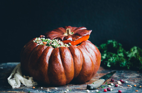 first_we_feast_thanksgiving_recipes_holiday_stuffed_pumpkin_millet_vegetarian_main_course_green_kitchen_stories