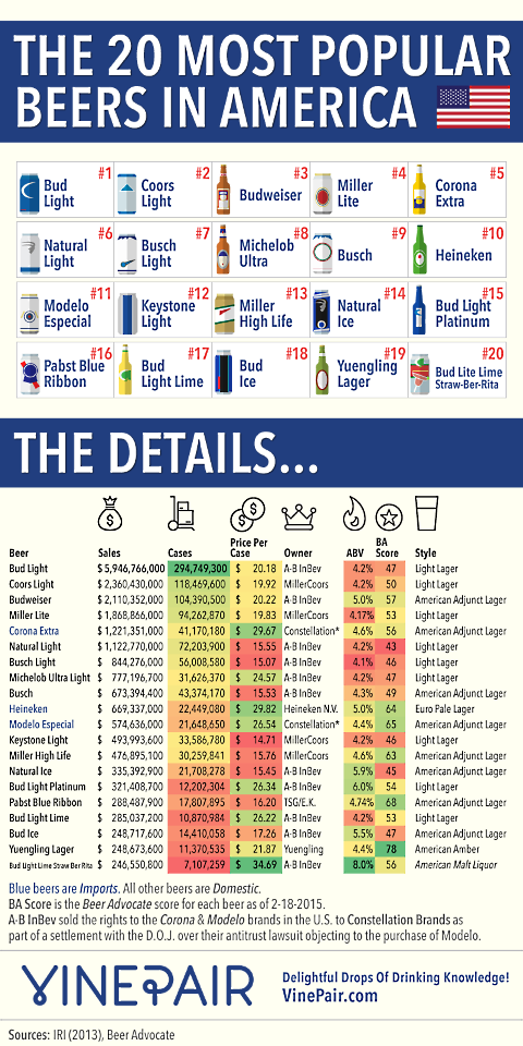 20 most popular beers infographic